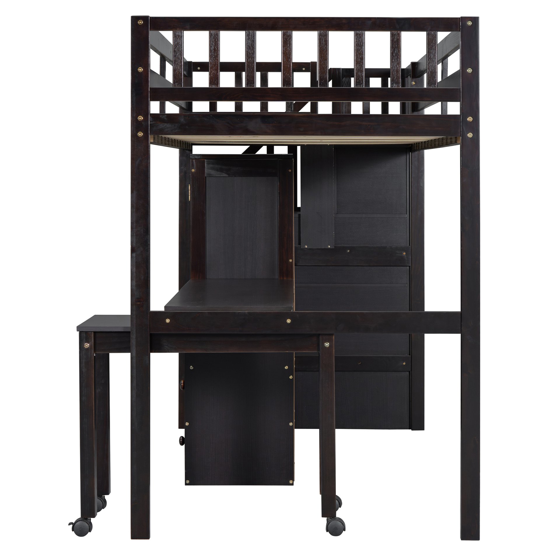 Twin Size Loft Bed With Stairs, Bookshelf, Drawers, Desk & Wardrobe, Space Saving Multifunctional Furniture - Espresso - Image 11