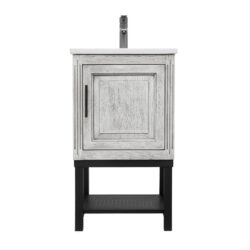 Modern Freestanding Bathroom Vanity With Ceramic Sink, Hot And Cold Faucet, 1 Door Cabinet & Open Iron Shelf, Magnesium Oxide And Iron Frame - White