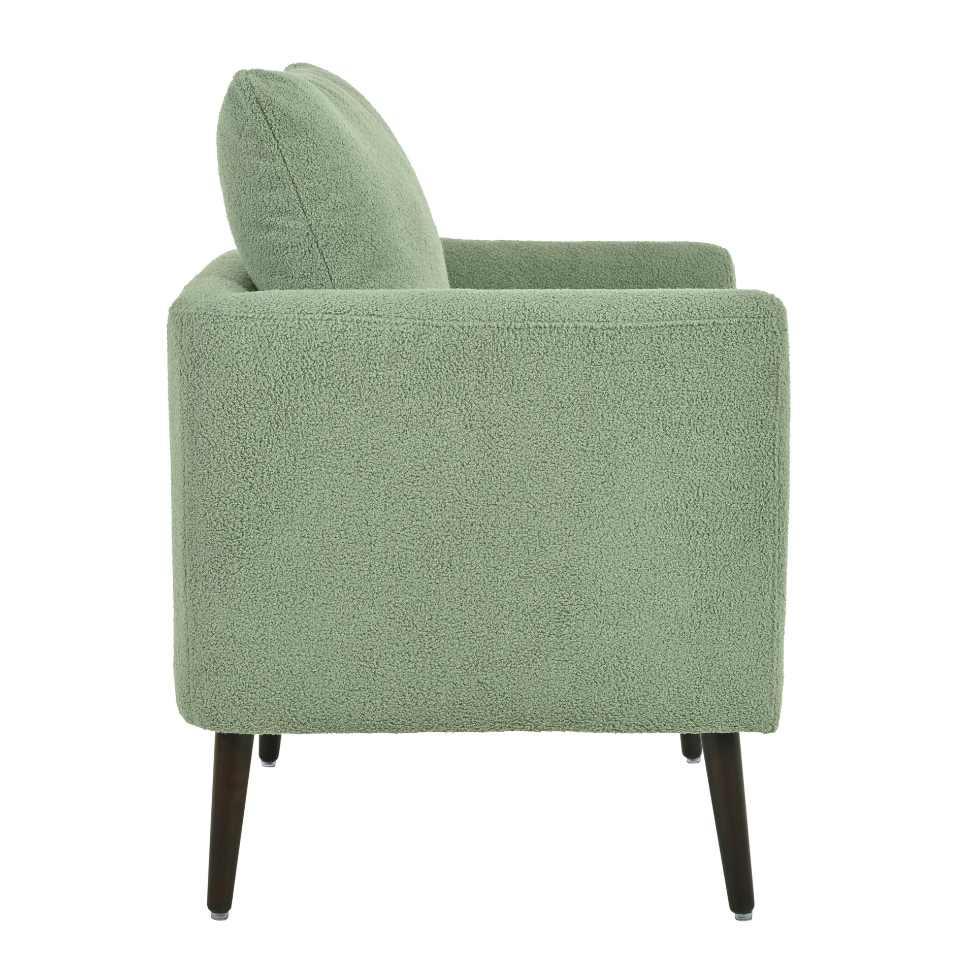 Modern Accent Chair, Upholstered Armchair For Living Room, Mid Century Fabric Lounge Chair With Pillow, Comfortable Reading Chair With Wood Legs For Living Room, Reception Room - Light Green - Image 18
