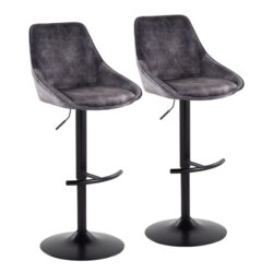 Diana - Contemporary Adjustable Barstool With Swivel With Rounded T Footrest (Set of 2) - Black / Gray