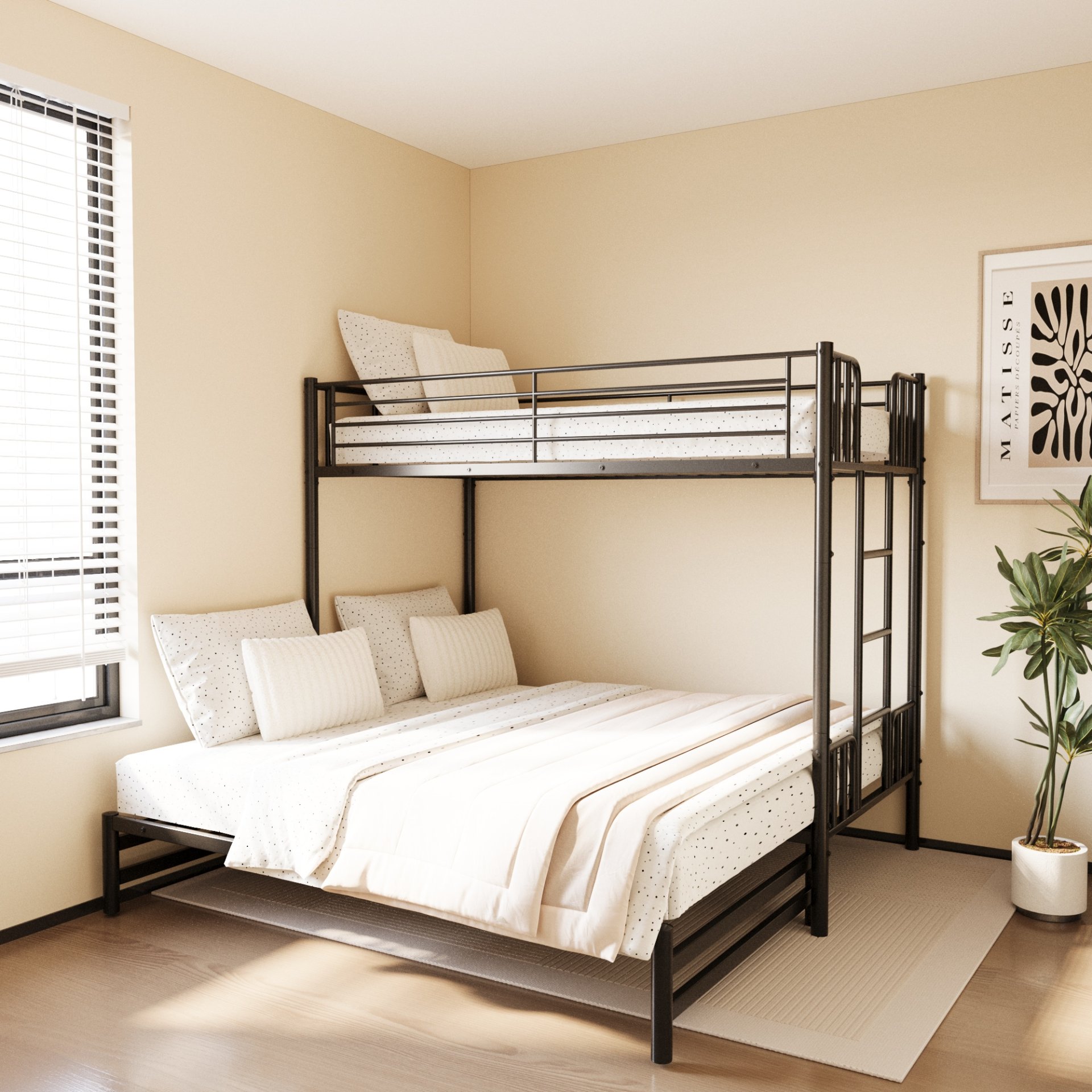 Twin Metal Pull Out Bunk Bed With Guardrail And Built In Ladder, Space Saving Convertible Frame For Bedroom - Black - Image 2