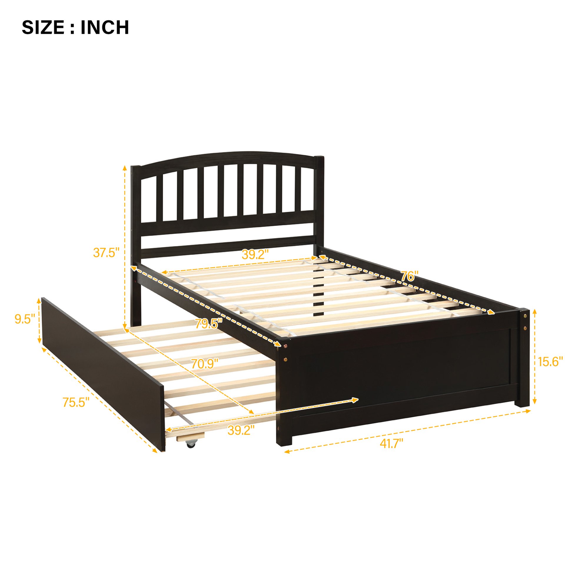 Twin Size Platform Bed Frame With Trundle - Espresso - Image 9