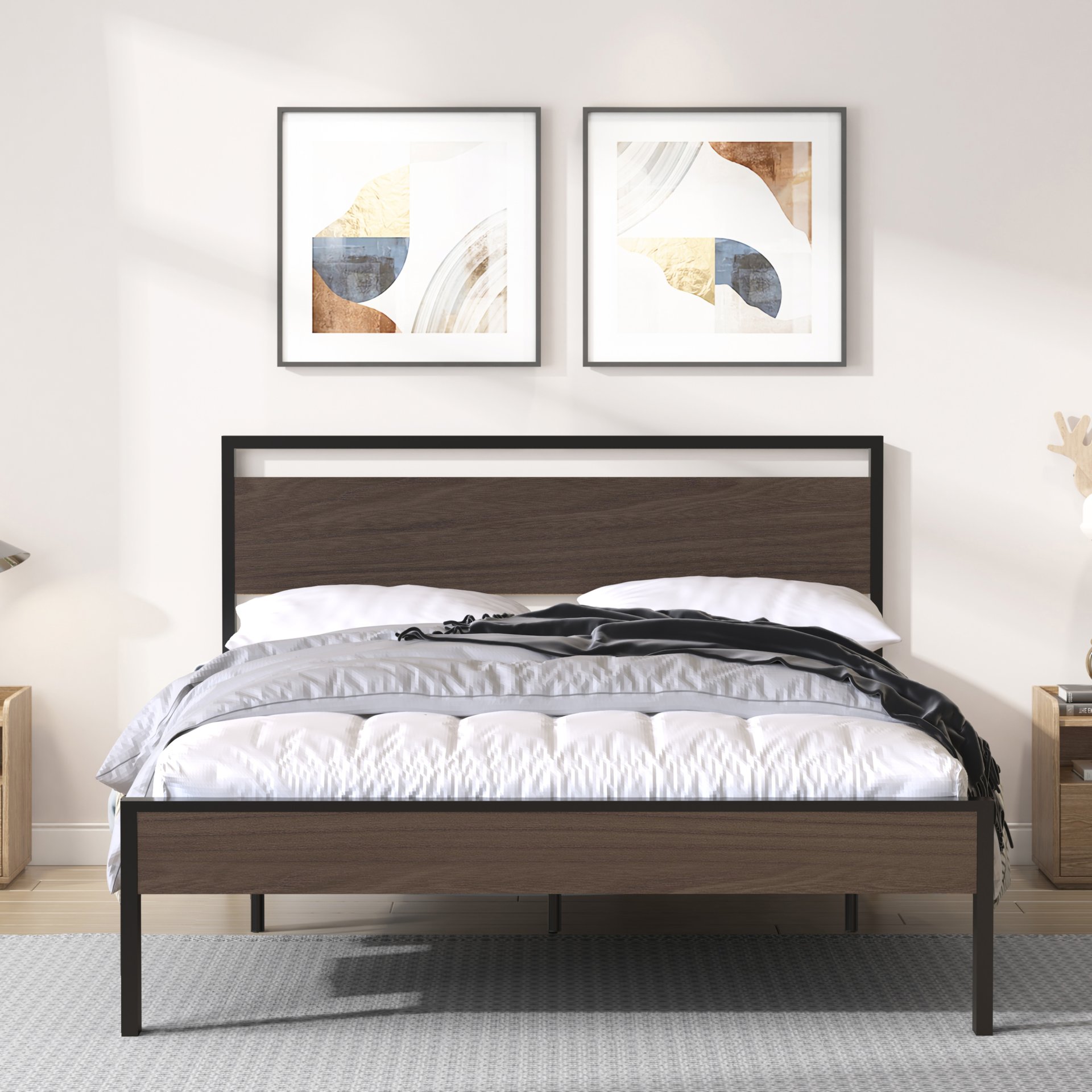 Ceres - Queen Bed With Wood Headboard & Footboard - Black And Walnut - Image 6