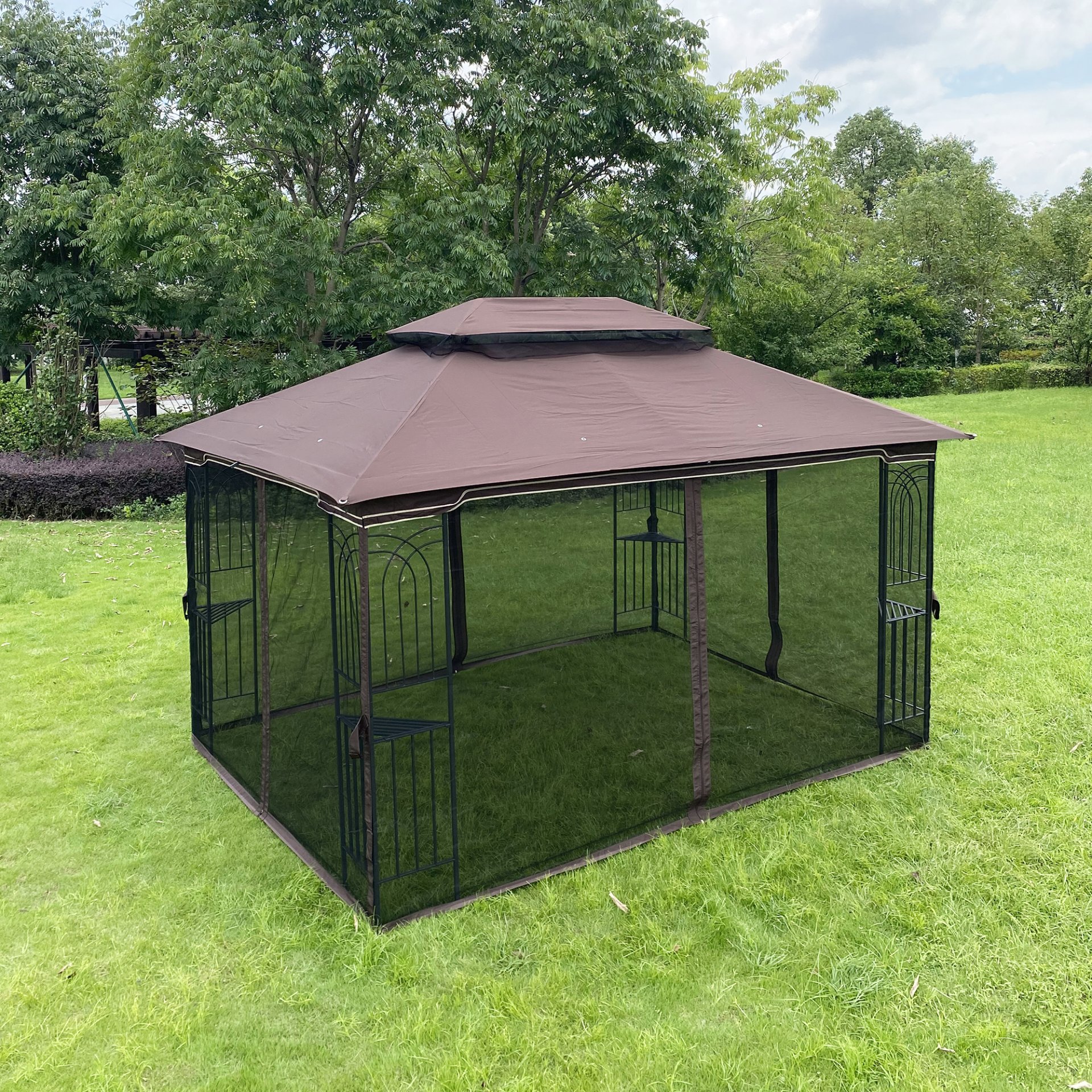 13 0 Outdoor Patio Gazebo Canopy Tent With Ventilated Double Roof And Mosquito Net (Detachable Mesh Screen On All Sides) Suitable For Lawn Garden Backyard And Deck Top - Brown - Image 6