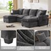 Modern U-Shape Modular Sofa, 6 Seat Chenille Sectional Couch Set With 2 Pillows Included, Freely Combinable Indoor Funiture - Black / Gray - Image 16