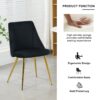 Modern Simple Velvet Dining Chair Set With Gold Metal Legs (Set of 4) - Black - Image 6