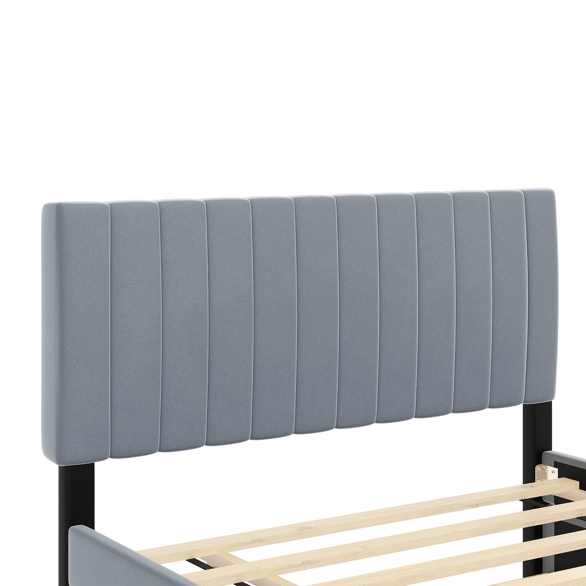 Full Size, Upholstered Platform Bed With Twin Size Trundle, Elegant Design - Gray - Image 8