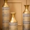 High Floor Vase Flowers Oversized Floor Vase (Set of 3) Large Metal Glazed Vases Pampas Prairie Twigs Vintage Oversized Vases Living Room Bedroom Family Farmhouse - Blue / Gold - Image 9