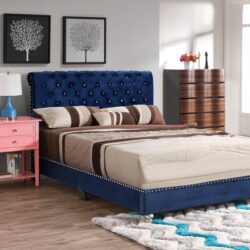 Button Tufted Upholstered Bed - Navy Blue