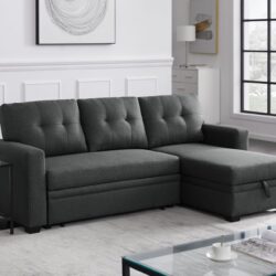 Upholstered Pull Out Sectional Sofa & Chaise - Dark Gray