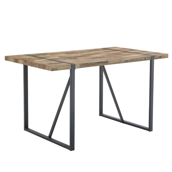 Contemporary Minimalist Retro Rectangular Dining Table With Textured Wood Top And Black Metal Legs - Black / Wood