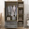 3 Doors Rattan Wardrobe Storage For Bedroom, With 2 Drawers - Gray / Nature - Image 10