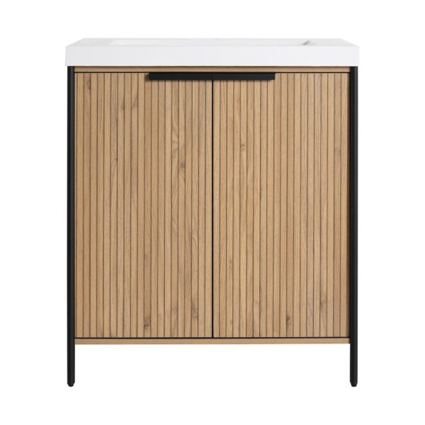 Modern 30" Freestanding Bathroom Vanity With Resin Sink & Soft Close Cabinet Doors - Light Coffee