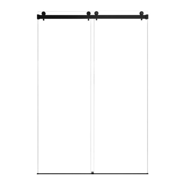 Frameless Double Sliding Soft Close Bathtub Shower Door, 5 / 16" Clear Nano Coated Tempered Glass And 304 Stainless Steel Handle - Matte Black