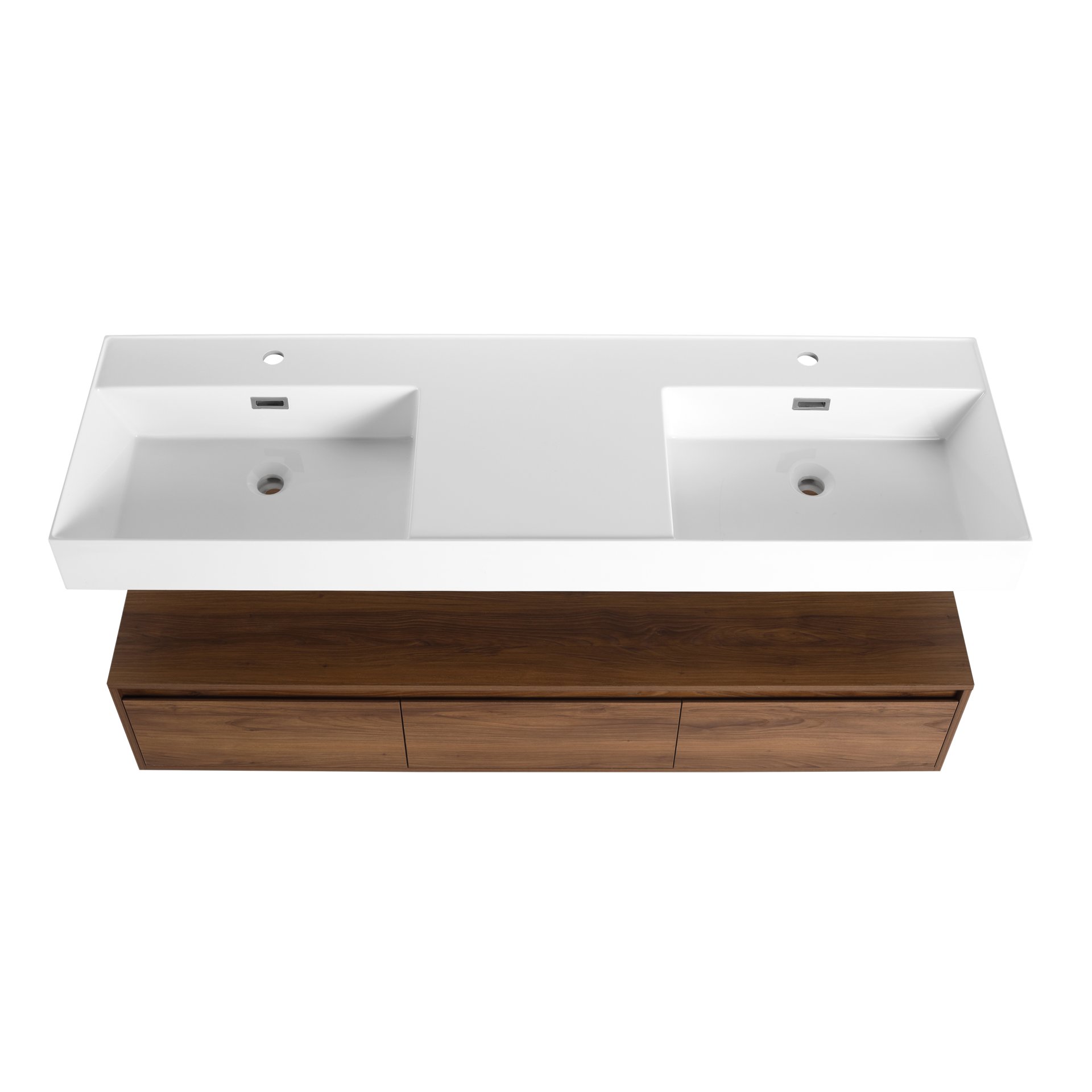 Modern Wall Mounted Bathroom Vanity With Dual Resin Sink And Soft Close Drawers - Brown Ebony - Image 18