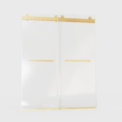 Frameless Double Sliding Soft-Close Shower Door, 3 / 8" Thick SGCC Tempered Glass Door - Brushed Gold