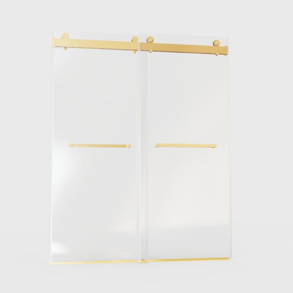 Frameless Double Sliding Soft-Close Shower Door, 3 / 8" Thick SGCC Tempered Glass Door - Brushed Gold