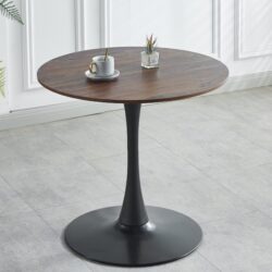 Tulip Table Mid-Century Dining Table For 2-4 People With Round MDF Table Top, Pedestal Dining Table, End Table Leisure Coffee Table - Walnut / Black