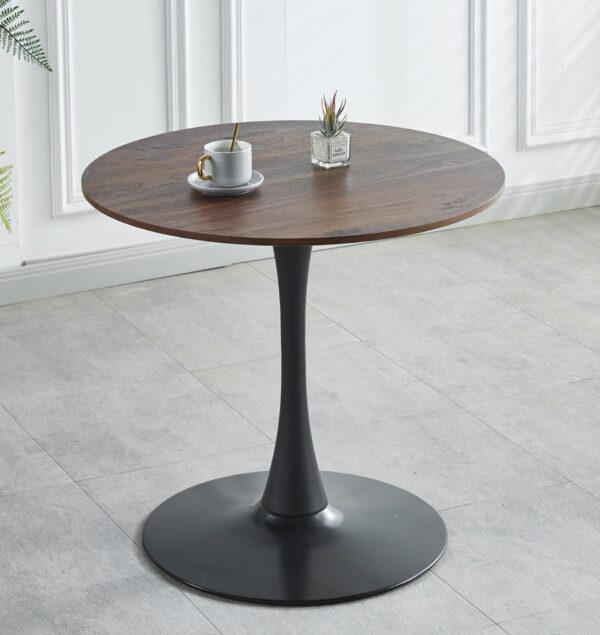Tulip Table Mid-Century Dining Table For 2-4 People With Round MDF Table Top, Pedestal Dining Table, End Table Leisure Coffee Table - Walnut / Black