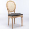 French Style Solid Wood Frame Antique Painting Linen Fabric Rattan Back Dining Chair (Set of 2) - Gray - Image 5