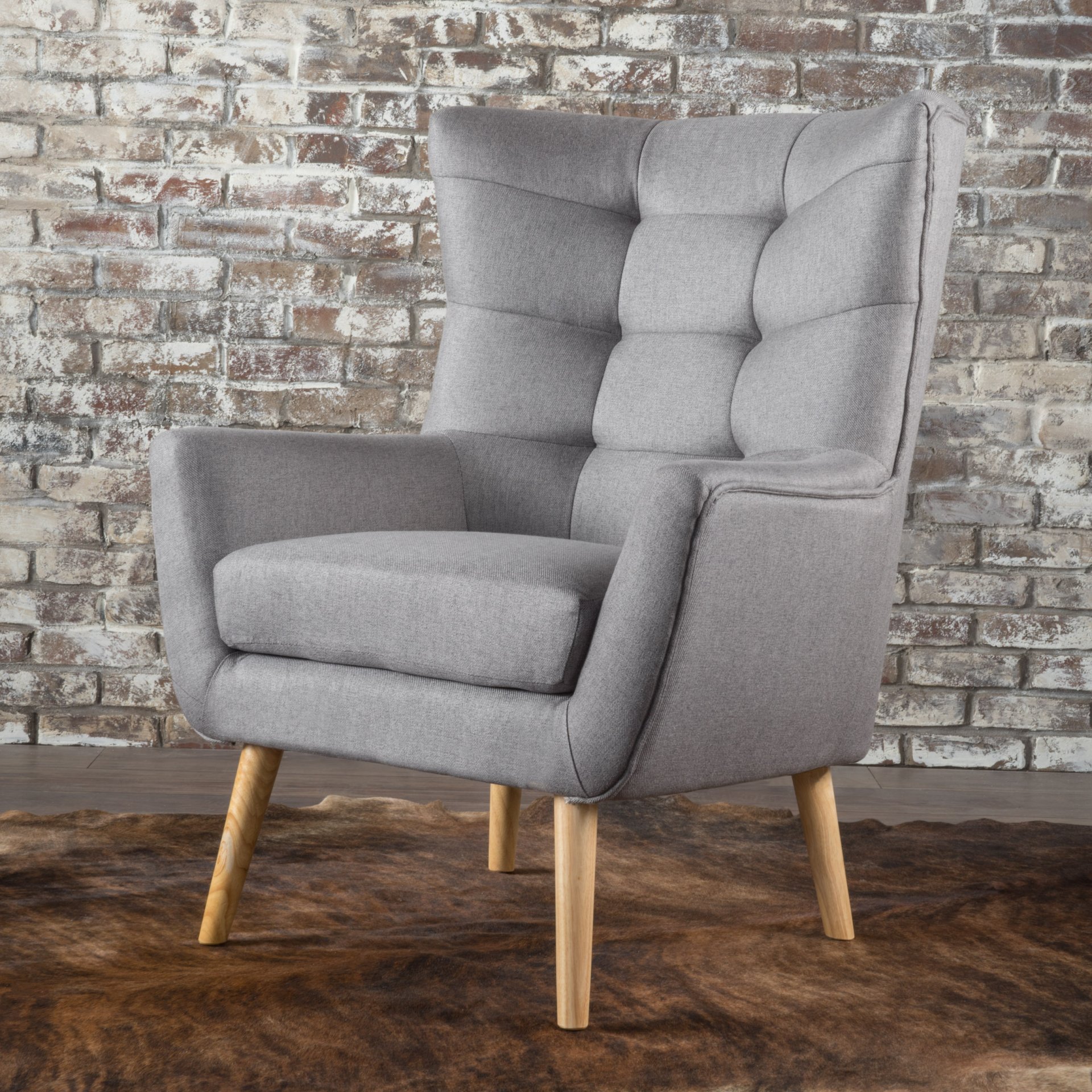Fabric Club Chair With Rubberwood Legs - Gray - Image 5