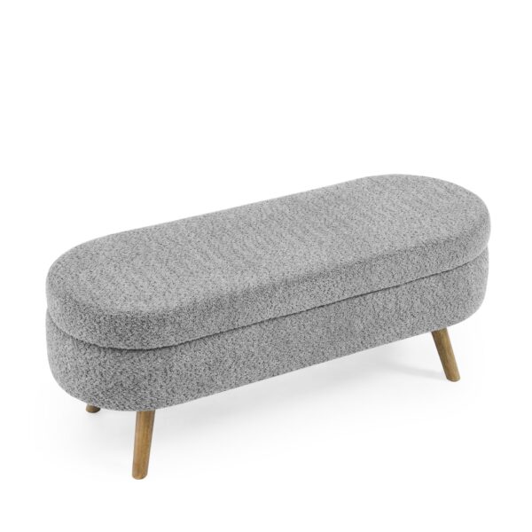 Ottoman Oval Storage Bench With Rubber Wood Legs Fabric - Gray