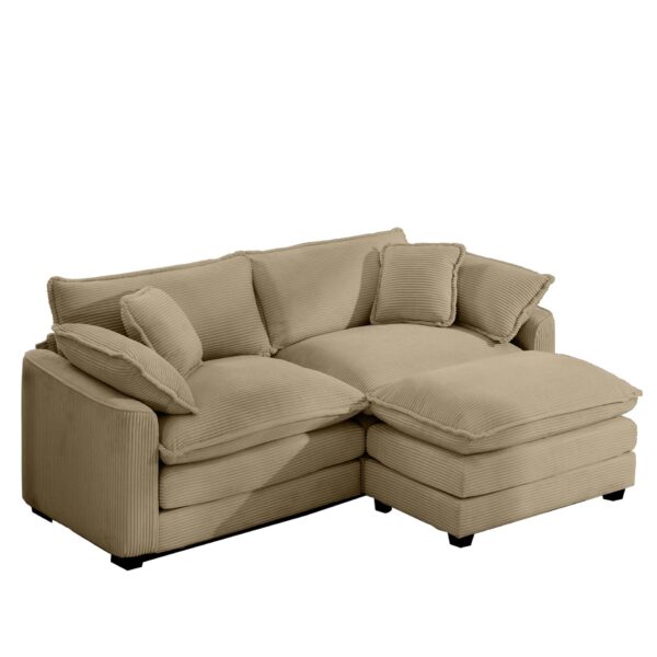 Retro Modern Corduroy 2 Seater Sofa With Ottoman Cozy For Small Spaces - Tan