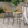 Outdoor Wicker Barstool With Thin Angled Legs (Set of 2) - Light Brown - Image 5