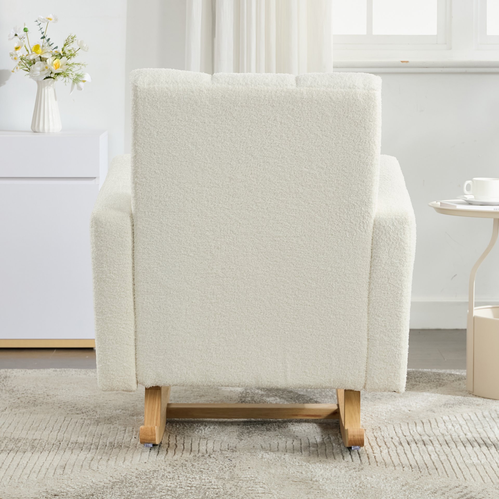 Accent Rocking Chair With Pillow, Spacious & Comfortable Seating For Living Room Or Bedroom - Cream White - Image 7
