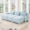 Ergonomic 3 Seater Sofa With Movable Ottomans And Lumbar Pillow Chenille - Sky Blue - Image 19