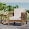Outdoor Acacia Wood Club Chair With Wicker Accents - Teak / Mixed Brown / Beige - Image 5
