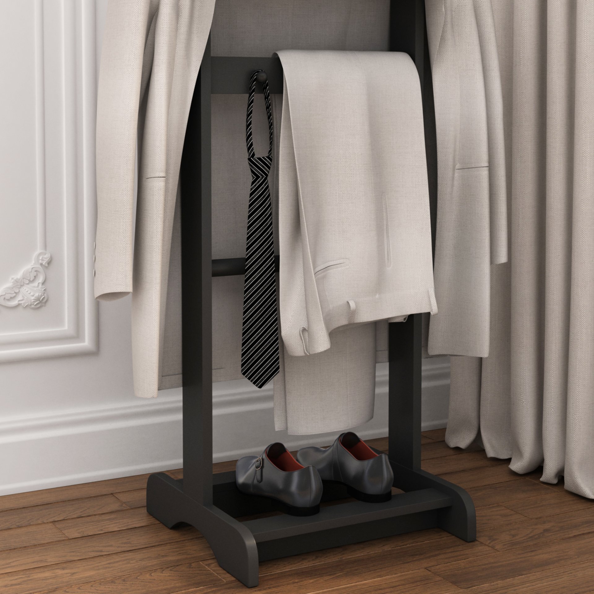 Accent Portable Garment Rack, Clothes Valet Stand With Storage Organizer - Black - Image 6