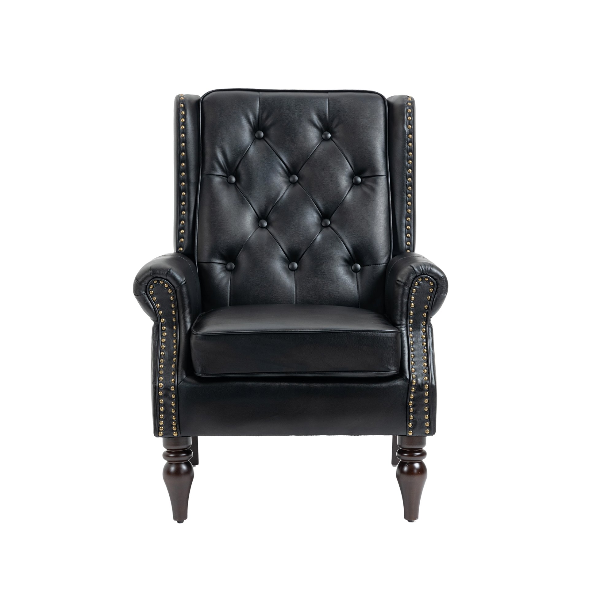 Modern Accent Armchair With Sturdy Wood Legs Leather For Living Room Or Bedroom - Black - Image 12