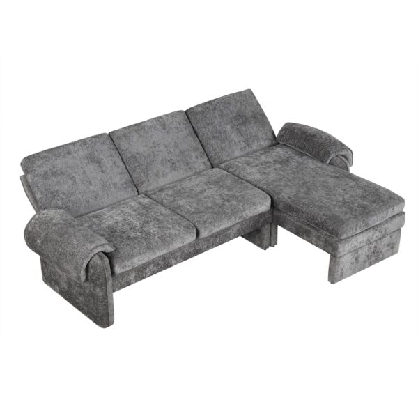 Convertible Futon Sofa Bed Futon Sofa Couch With An Adjustable Backrest, A Reversible Chaise Lounge And 2 Removable Armrest Pillows For Living Room - Gray