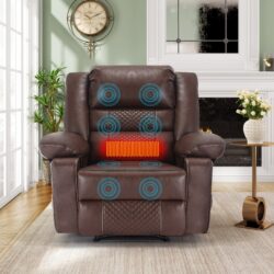 Breathable Leather Massage Recliner Chair Manual Living Room Reclining Sofa - Brown