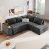 L Shaped Couch With Pull Out Bed And Storage Sectional Sleeper Sofa With Hidden Storage, Wide Armrest With Storage, For Living Room, Apartment, Bedroom, Office - Gray - Image 3