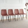 Interior Velvet Dining Chair, Modern Kitchen Dining Chair With Cushion Back, Upholstered Side Chair With Black Coated Metal Legs, Family Kitchen Dining And Living Room (Set of 4) - Pink / Black - Image 4