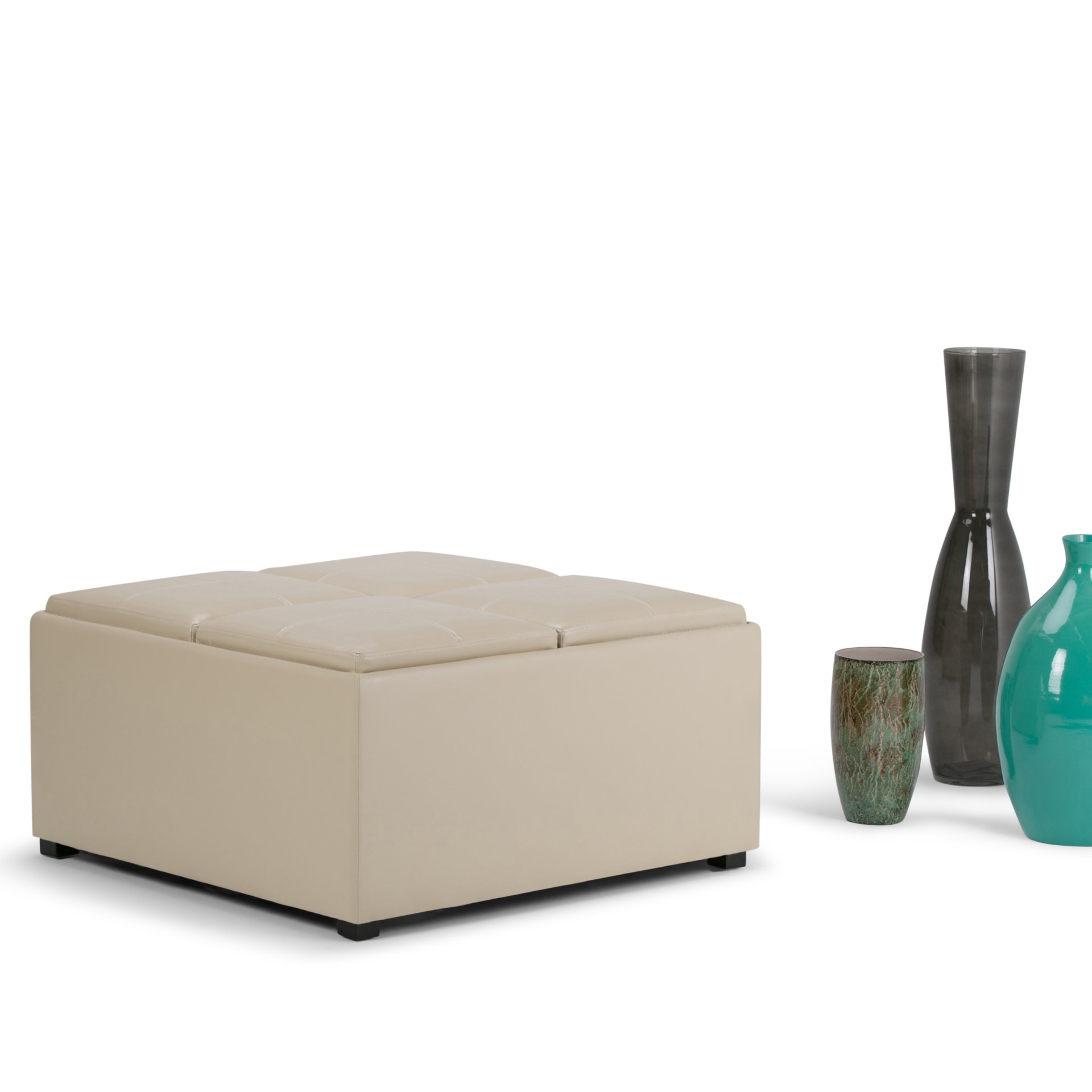 Avalon - Square Coffee Table Storage Ottoman - Satin Cream - Image 7