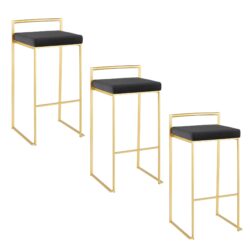 Fuji - Contemporary Barstool (Set of 3) - Gold / Black