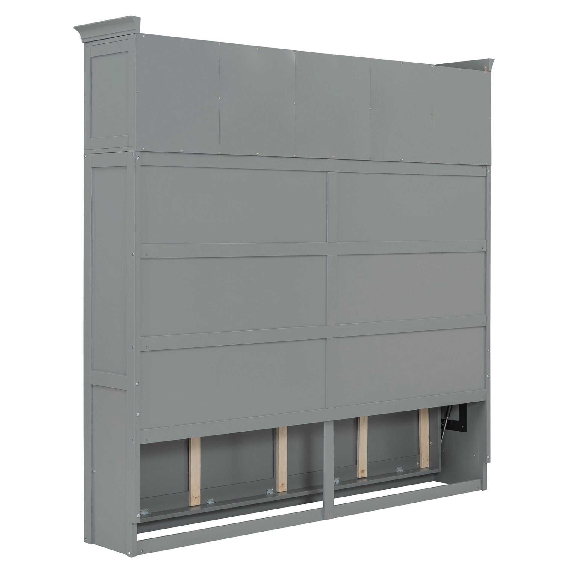 Queen Size Murphy Wall Bed With Top Cabinets & Wine Rack - Gray - Image 11