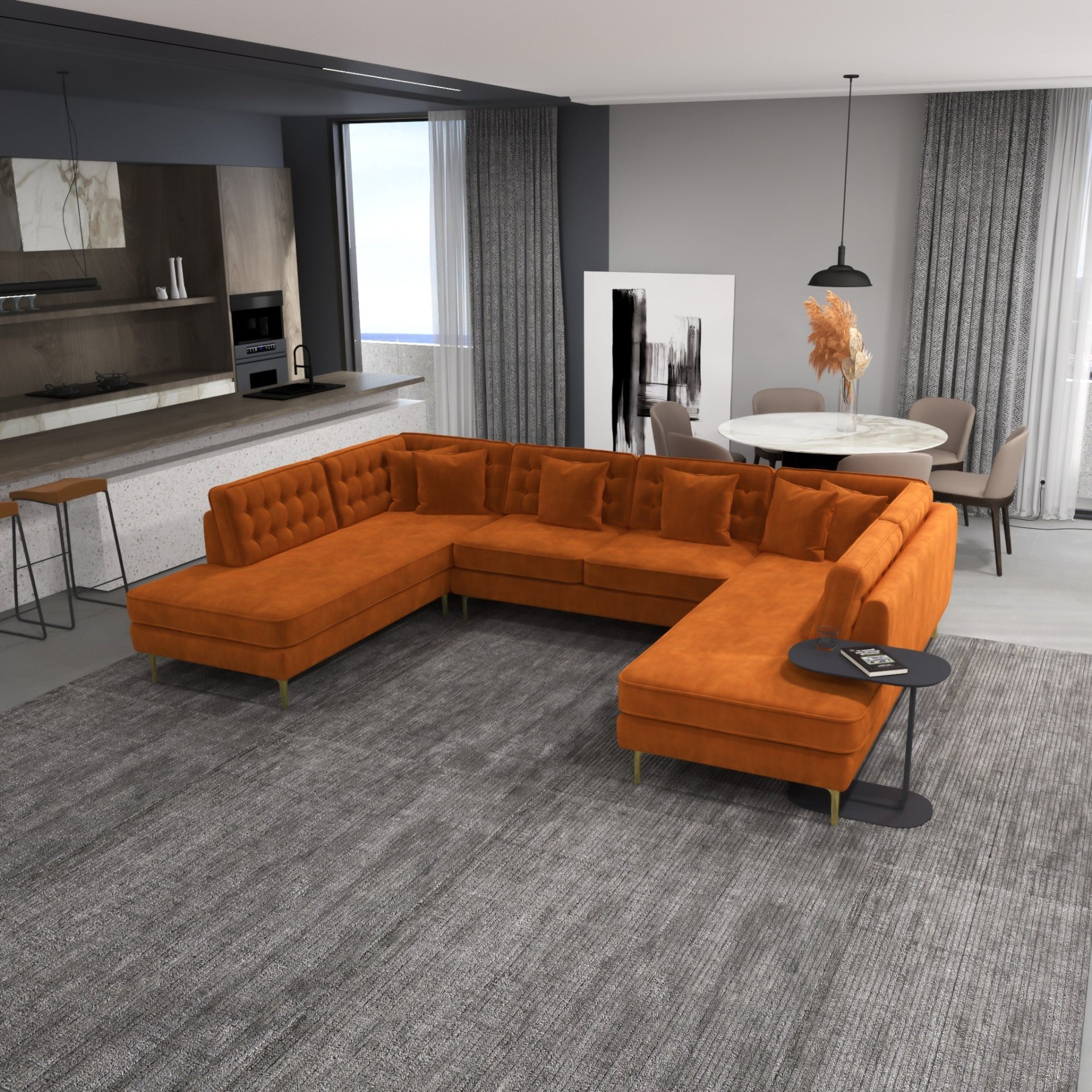 Brooke - U Shape Corner Sofa - Orange - Image 8