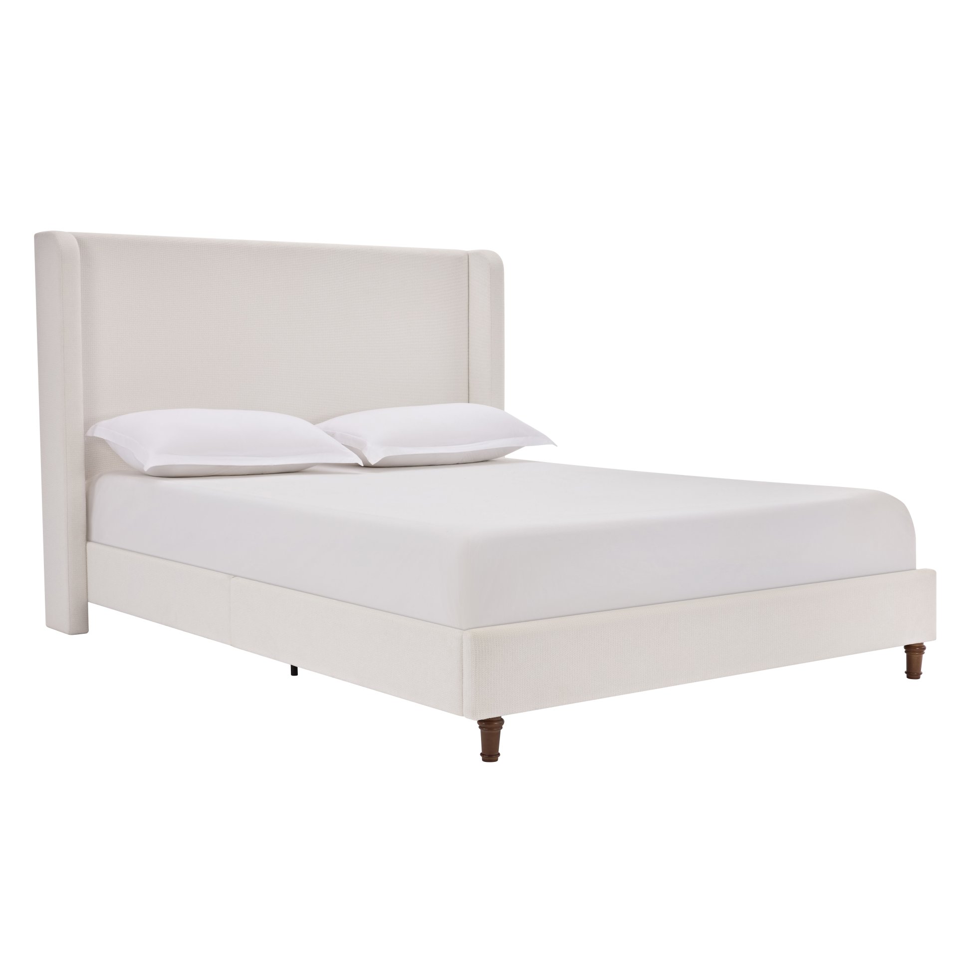 Harper - California King Size Tall Headboard Upholstered Bed Frame, Slats Base - Cream White - Image 7