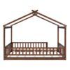 Full Size Bed House Bed Frame With Fence - Walnut - Image 3