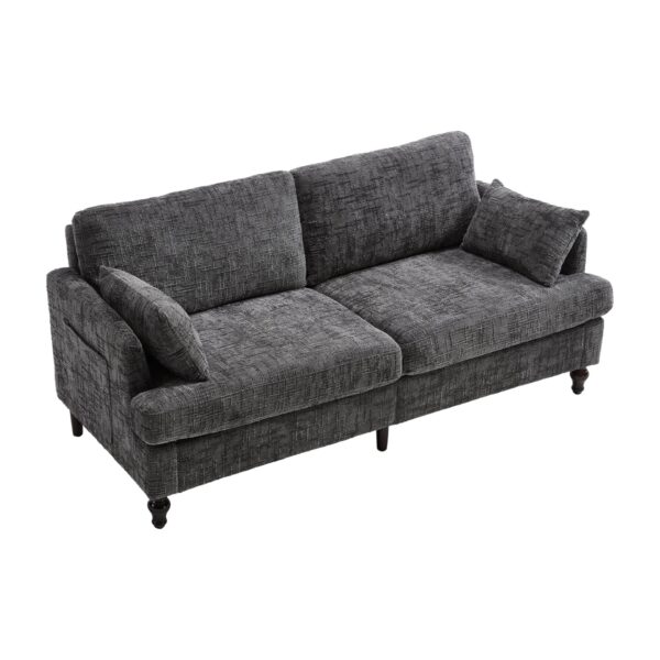 Modern Style Chenille 2 Seater Sofa With LED Light, USB Port, And Storage Bag - Gray