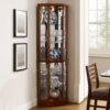 6 Shelf Lighted Corner Curio Cabinet With Adjustable Tempered Glass Shelves And Mirror Back (E26 Light Bulb Not Included) - Walnut - Image 4