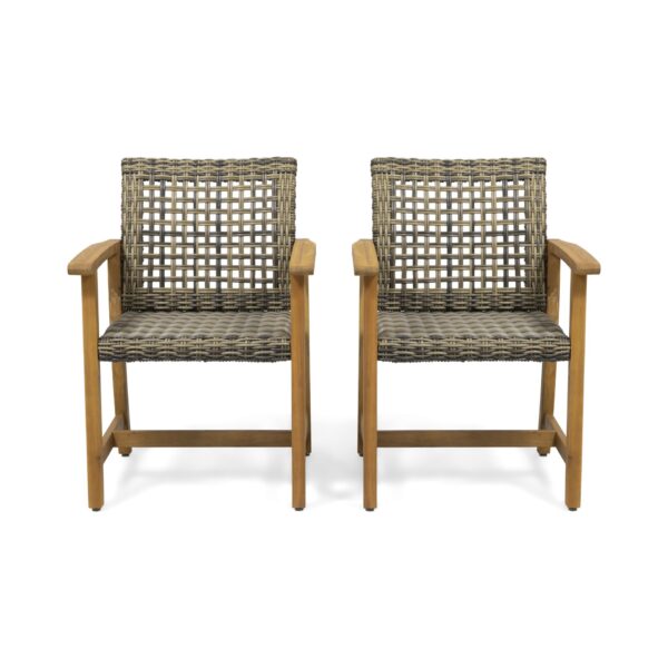 Outdoor Dining Chair (Set of 2), Teak Acacia Wood Frame - Natural Stained