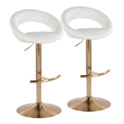 Posh - Contemporary / Glam Adjustable Barstool With Swivel With Rounded T Footrest (Set of 2) - Gold / White