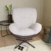 360° Swivel Office Chair, Modern Chenille Chair With And Metal Base Frame, No Wheels, Accent Chair - White - Image 6