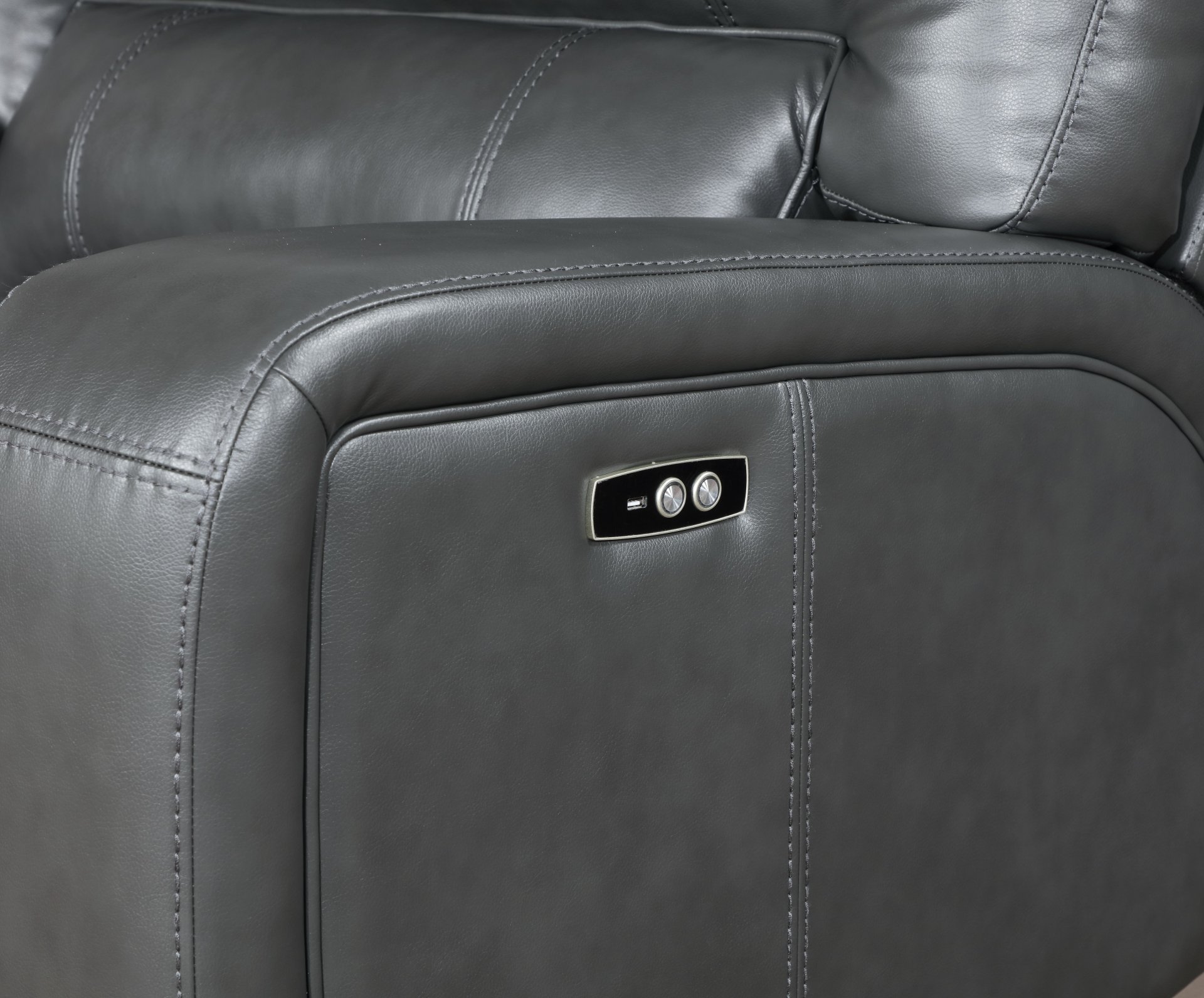 Saul - Leather Aire Power Motion Sectional Sofa With USB Port Cupholder Console - Gray - Image 10