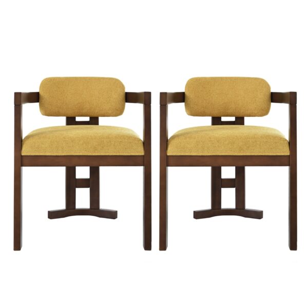 Indoor Upholstered Wood Dining Chair Set Comfortable (Set of 2) - Yellow / Walnut